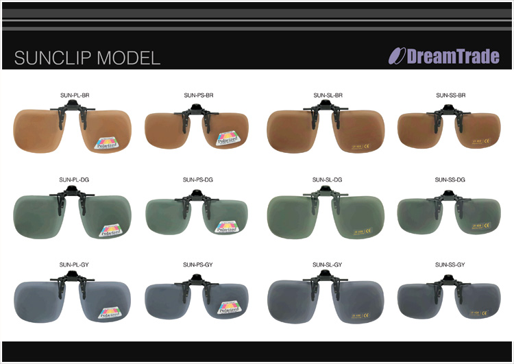 Sunclip Sunglasses: SUN-PL-BR / SUN-PS-BR / SUN-SL-BR / SUN-SS-BR / SUN-PL-DG / SUN-PS-DG / SUN-SL-DG / SUN-SS-DG / SUN-PL-GY / SUN-PS-GY / SUN-SL-GY / SUN-SS-GY